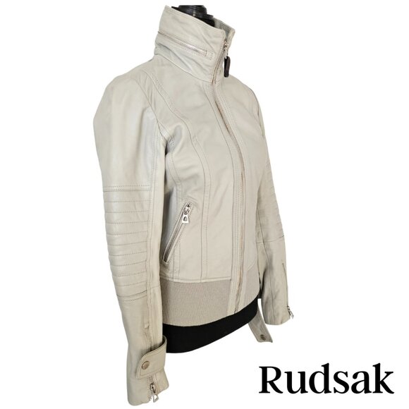 Rudsak 'Tisha' Women's Leather Jacket, Stone Color, Size XS - Picture 4 of 16